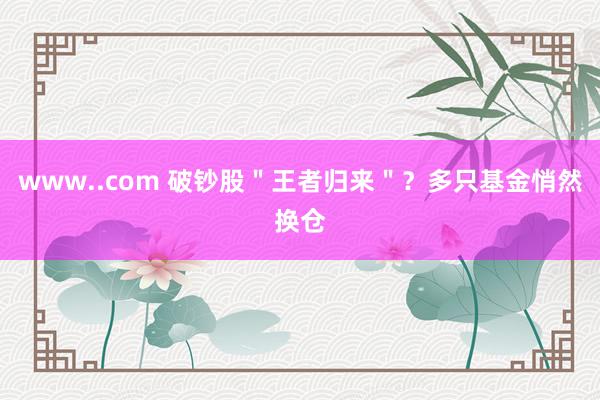 www..com 破钞股＂王者归来＂？多只基金悄然换仓