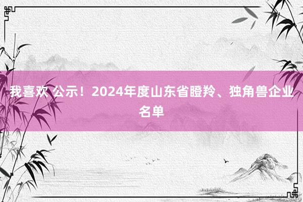 我喜欢 公示！2024年度山东省瞪羚、独角兽企业名单