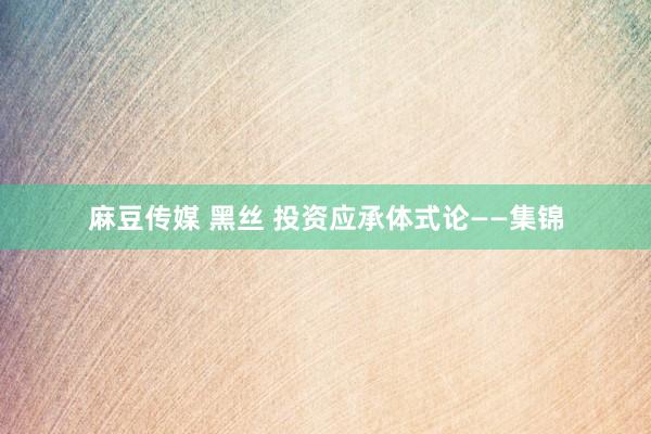 麻豆传媒 黑丝 投资应承体式论——集锦