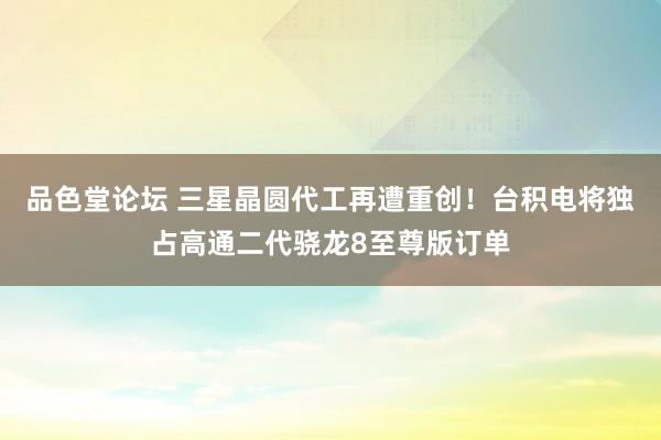 品色堂论坛 三星晶圆代工再遭重创！台积电将独占高通二代骁龙8至尊版订单