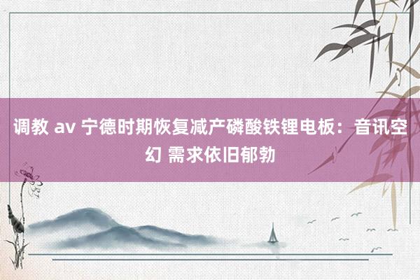 调教 av 宁德时期恢复减产磷酸铁锂电板：音讯空幻 需求依旧郁勃
