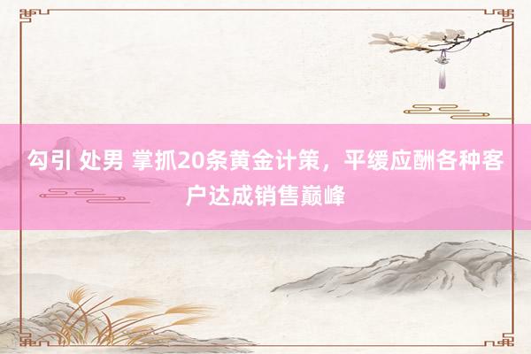 勾引 处男 掌抓20条黄金计策，平缓应酬各种客户达成销售巅峰