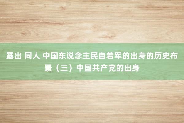 露出 同人 中国东说念主民自若军的出身的历史布景（三）中国共产党的出身