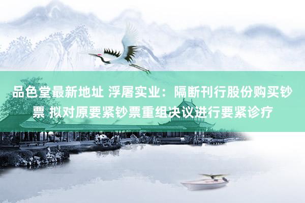 品色堂最新地址 浮屠实业：隔断刊行股份购买钞票 拟对原要紧钞票重组决议进行要紧诊疗